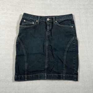X2 Denim Mini Skirt Stretch Mid Rise Jean Skirt Women Size 4 Black Cotton Blend